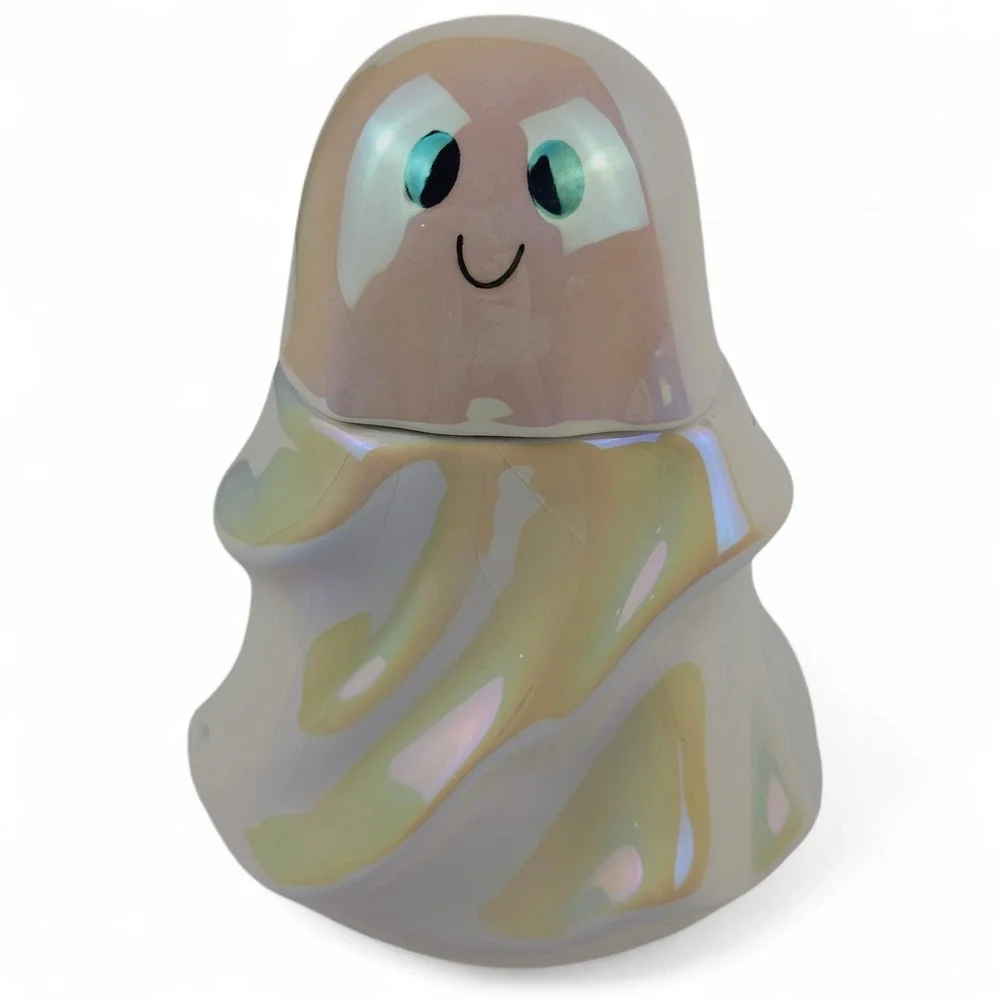 Target Halloween Iridescent Ceramic Ghost Candy Jar Novelty Vessel Decor 7